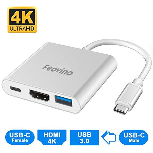 USB-C to HDMI Multiport Adapter, Feovino USB Type C (Thunderbolt 3) to HDMI 4K, USB 3.0 Hub with Charging Port for New MacBook, MacBook Pro, iMac, Chromebook, More USB C Devices