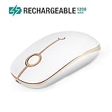 Rechargeable Wireless Mouse, Jelly Comb 2.4G Slim Optical Mice - Less Noise, 3 Adjustable DPI, Portable Mobile Wireless Mouse for Notebook, PC, Laptop, Computer, MacBook - White and Gold