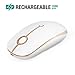 Rechargeable Wireless Mouse, Jelly Comb 2.4G Slim Optical Mice - Less Noise, 3 Adjustable DPI, Portable Mobile Wireless Mouse for Notebook, PC, Laptop, Computer, MacBook - White and Gold