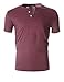 FLATSEVEN Men's Slim Fit Casual Short Sleeve Henley T Shirt (THS100) Wine, L