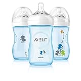 Philips AVENT 9 Ounce BPA Free Natural Polypropylene Bottles, 3 Pk, Blue Monkeys