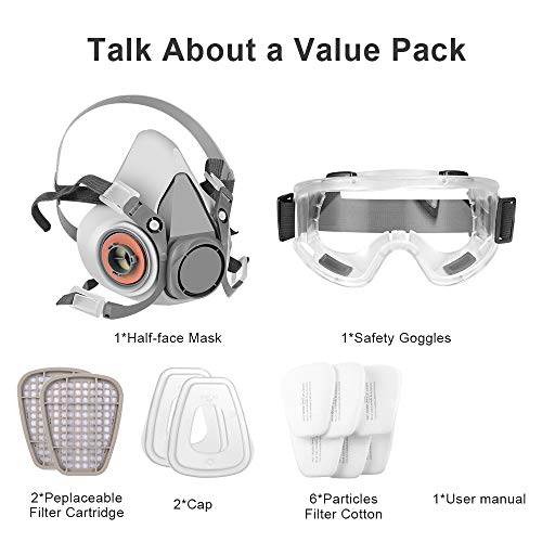 Respirator Mask,Half Facepiece Gas Mask with Safety Glasses Reusable