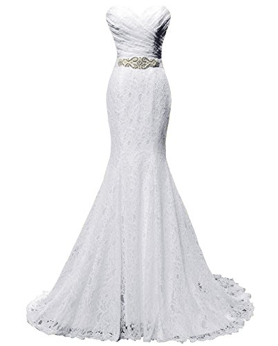 Solovedress Women's Lace Wedding Dress Mermaid Evening Dress Bridal Gown with Sash (US 22 Plus, White)