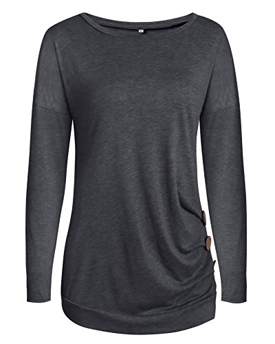 Aliex Women's Tunic Top Long Sleeve Casual Blouse T-Shirt Button Decor Grey XL