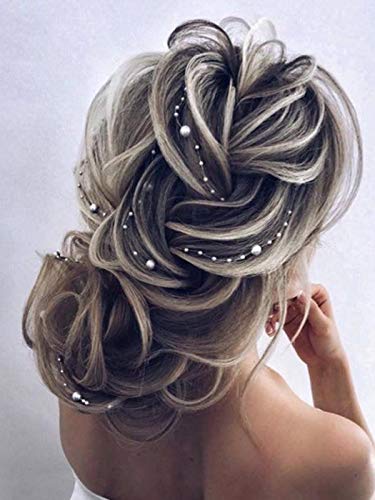 Catery Bride Wedding Headband Pearl Long Hair Vine Braid Headpieces Bridal Hair Accessories for Women (Rose Gold)
