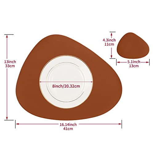 Faux Leather Placemats and Coasters Set, Round Leather for Dinner Table