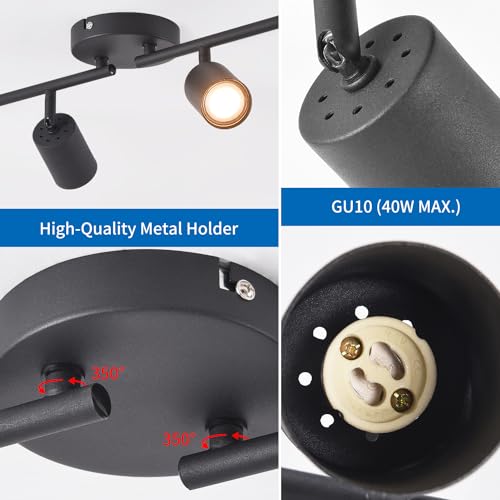 ANWIO Adjustable Black Metal Swivel Spotlight with 4 GU10 Bases – Modern Design for Ceiling Light in Bedrooms, Hallways and Living Rooms (Without Bulbs).