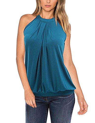 Click Here to See More Images NREALY Womens Solid Hanging Neck Sleeveless Vest Top Blouse Casual Tank Tops T-Shirt