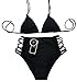 Sherry007 Women's Sexy High Waisted Cut Out Bikini Halter Strappy Swimsuit Swimwear (US 8, Black)