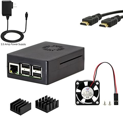 For Raspberry Pi 3 b+ Kit 2.5A Power Supply Adapter Case Heatsink with Fan HDMI Cable