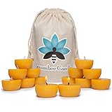 Beeswax tea lights candles pure, hand-poured refills with reusable glass candle holder in organic cotton gift bag Eco Friendly Gift Set (12)