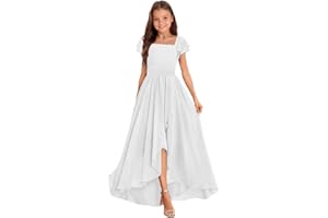 EMOZOM Junior Bridesmaid Dress, Girls' Special Occasion Dresses, Chiffon Wedding A Line Floor-Length Party Dresses