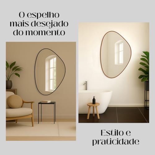 Espelho Decorativo Grande Glamour, 60x40cm, com Suporte de Parede (Preto)