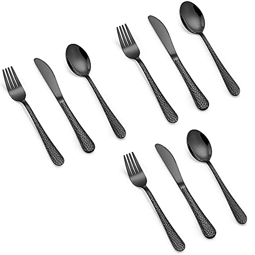 LIANYU 9-Piece Hammered Silverware Set