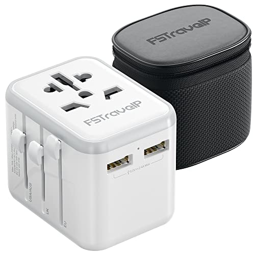 Worldwide Travel Adapter with USB, FSTravelP Universal Plug Adapter with 2 USB & International AC Socket, Dual 10A Fuses, All In One Travel Plug Adapter Worldwide for USA UK EU AU CN 150+ Countries