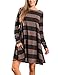 MEROKEETY Women's Crew Neck Striped Long Sleeve Swing Tunic Dress With Pockets