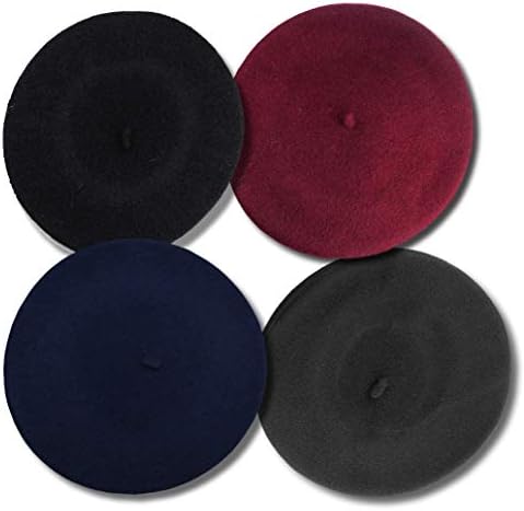 Dreamkai French Beret Hat Winter Warm Cap Solid Color Wool Beanie for Women Girls Lady