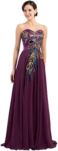 Edith Windsor Women's Strapless Peacock Embroidered Chiffon Evening Dress X-Small Purple