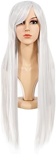 Ecvtop 32" 80cm Long Straight Wig - Fashion Glamorous Women Heat Resistant Cosplay Costume Wigs Anime (Silver)