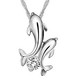 bestwishes2u Cute Silver Plated Double Dolphin Rhinestone Short Chain Pendant Necklace Women Fashion Jewelry