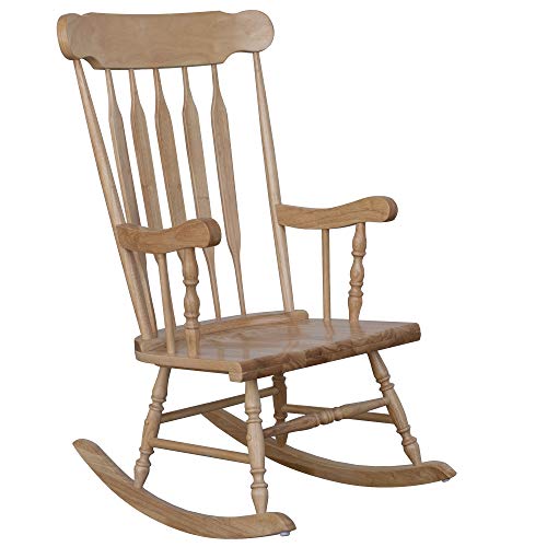 Natural Traditional Wooden Rocking Chair Rocker Comfortable Armrest Backrest Glider Porch Seat Anti-Slip Footing Solid Rubberwood Material Construction Home Living Room Bedroom Patio Deck Furniture