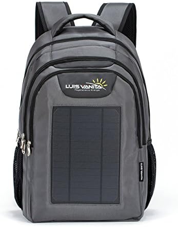 Luisvanita Eco Solar Charger Backpack Bag Black 6w External Frame Hiking Daypack-Grey