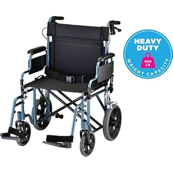 NOVA Bariatric Transport Chair with Locking Hand Brakes, Heavy Duty and Extra Wide Wheelchair with Removable & Flip Up Arms for Easy Transfer, Anti-Tippers Included, 400 lb. Weight Capacity, Blue