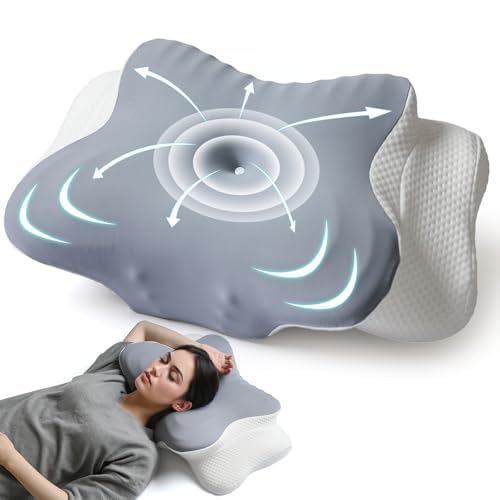AmzHandler Memory Foam Side Sleeper Pillow, Ergonomic Neck Support Pillow, Orthopaedic Neck Support Pillow for Neck and Shoulder Pain, L 62 x W 38 x H 14.4/9 cm