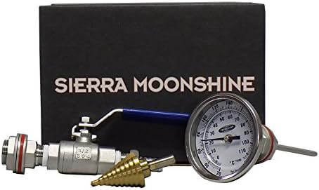 Home Brew Kettle Conversion Kit - Weldless Ball Valve and Thermometer, Includes a Step Drill Bit - Sierra Moonshine