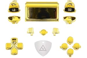 eXtremeRate Replacement D-pad R1 L1 R2 L2 Triggers Touchpad Action Home Share Options Buttons for p s 4 Controller, Chrome Gold Full Set Buttons Repair Kit for p s 4 Slim Pro CUH-ZCT2 Controller