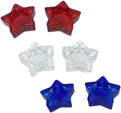 Patriotic Star Shaped Tea Light / Candle Holders ~ Red, Blue and Clear (Set of 6)