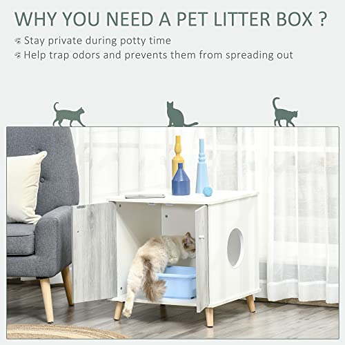 PawHut Wooden Cat Litter Box Enclosure, Multipurpose AntiTracking Pet