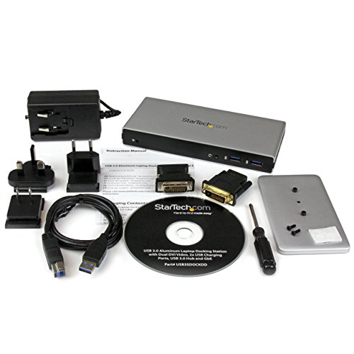 StarTech.com USB Docking Station - Universal USB 3.0 Dock - Dual DVI Monitor with HDMI and VGA Adapters - Ethernet/USB Hub/Audio