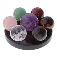 Jovivi Seven Star Group Natural Amethyst Chakra Crystal Sphere Ball with Black Obsidian Stand w/Box