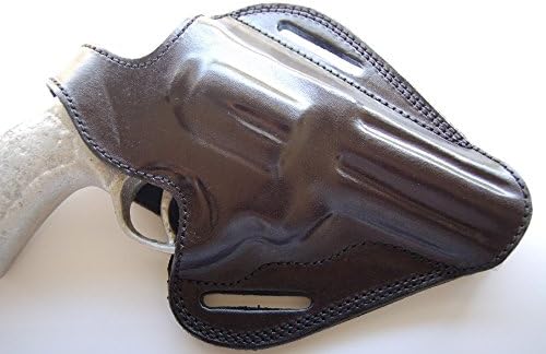 Cal38TT4 Handcrafted Leather Belt Holster Tan Black for Taurus Tracker 44 Magnum 4" Barrel (Right Hand)