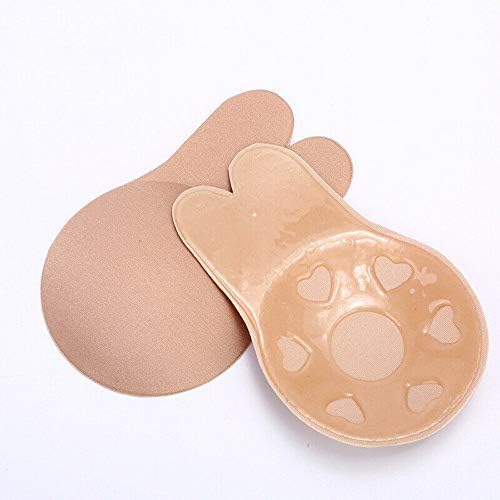 JUFANA Women Invisible Chest sticker, Invisible Breast Rabbit ear Lifting Bra Cups Reusable Adhesive Nipple Covers for Women (beige, M)