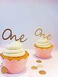 Gold Glitter One Cupcake Toppers - party supplies