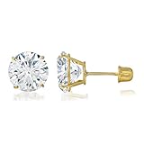 Ioka - 14K Yellow OR White Gold Round Solitaire Cubic Zirconia CZ Stud Screw Back Earrings in Various Sizes