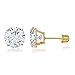 14K Gold Round Solitaire Cubic Zirconia CZ Stud Screw Back Earrings in Yellow OR White (Various Sizes)