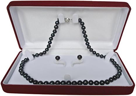Long 20" inch set Genuine AAA 8-9mm 8mm 9mm Black Strand Pearl Necklace Stud Earrings Cultured Freshwater Matinee Length