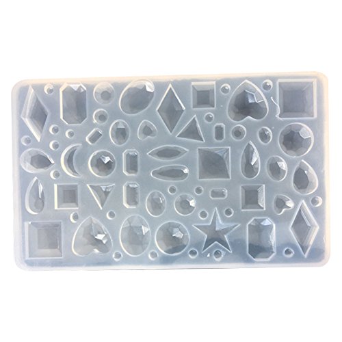 Gem Jewelry Silicone Mold Oval Teardrop Square Heart Round Moon Square Shapes Polymer Clay/Crafting/Resin Epoxy/Pendant Earrings Necklace Making/Resin Craft Molds (Blue)
