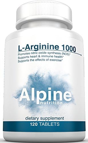 Alpine Nutrition L-Arginine 1000mg Tablets - NOS Nitric Oxide - 120 Tablets