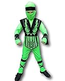 Rubber Johnnies Grasshopper Ninja Costume, Kids, 3 Sizes Neon Green