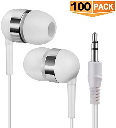 Bulk Earbuds Headphones Wholesale,SoundPretty 100 Pack Earphones Disposable Ear Buds Bulk Individually Wrapped for Kids School Classroom Students