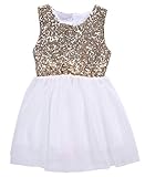Baby Girl Sequins Party Gown Formal Bridesmaid Tulle Tutu Bow Backless Dress (5-6 Years, White)