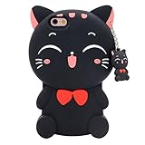 DiDicose Fashion 3D Cartoon Animal Characters Black Lucky Fortune Plutus Cat Kitty Silicone Rubber Phone Case Cover for Apple iPhone 6 6S 7 7S Plus Samsung Galaxy S5 S6 S7 S8 Edge LG Moto Huawei etc.