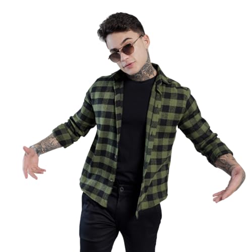 Camisa Masculina Xadrez Manga Longa Gola Italiana Ajuste Regular Confortavel Elegante
