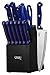 Ginsu Essential Series 14-Piece Stainless Steel Serrated Knife Set – Cutlery Set with Blue Kitchen Knives in a Black Block, 03889DS