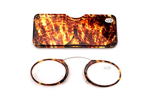 SOOLALA Women Men Go Everywhere SOS Pince Nez Style Nose Resting Pinching Portable Wallet Reading Glasses, Leopard, +3.0x