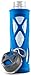 ZULU Atlas Glass Water Bottle with Silicone Sleeve, 20 oz, Blue